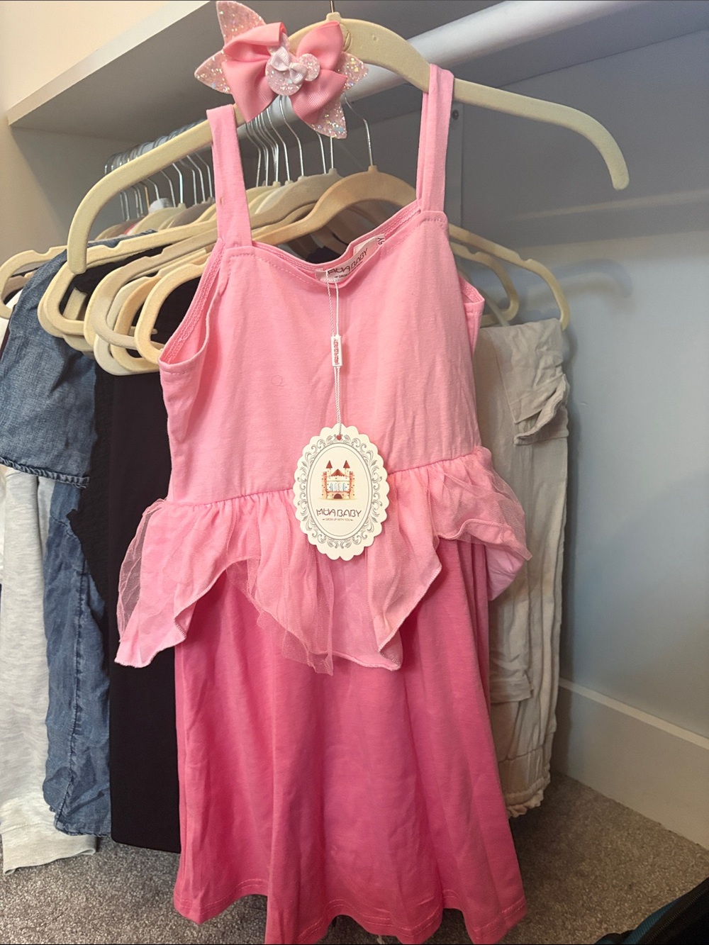 Girls Pink Layered Tulle Dress with Bow Accent princess style dress